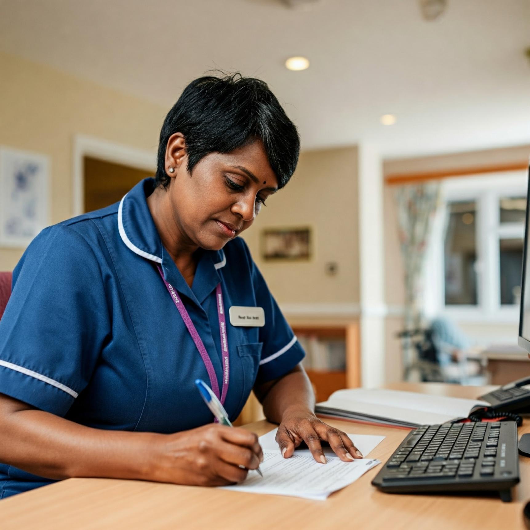 A nurse conducting a care assessment 