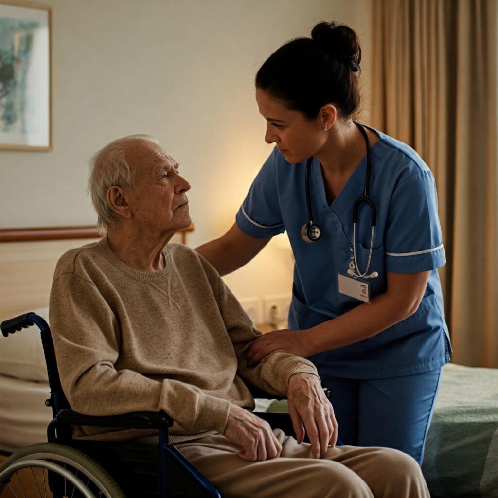 disabled care resident and nurse
