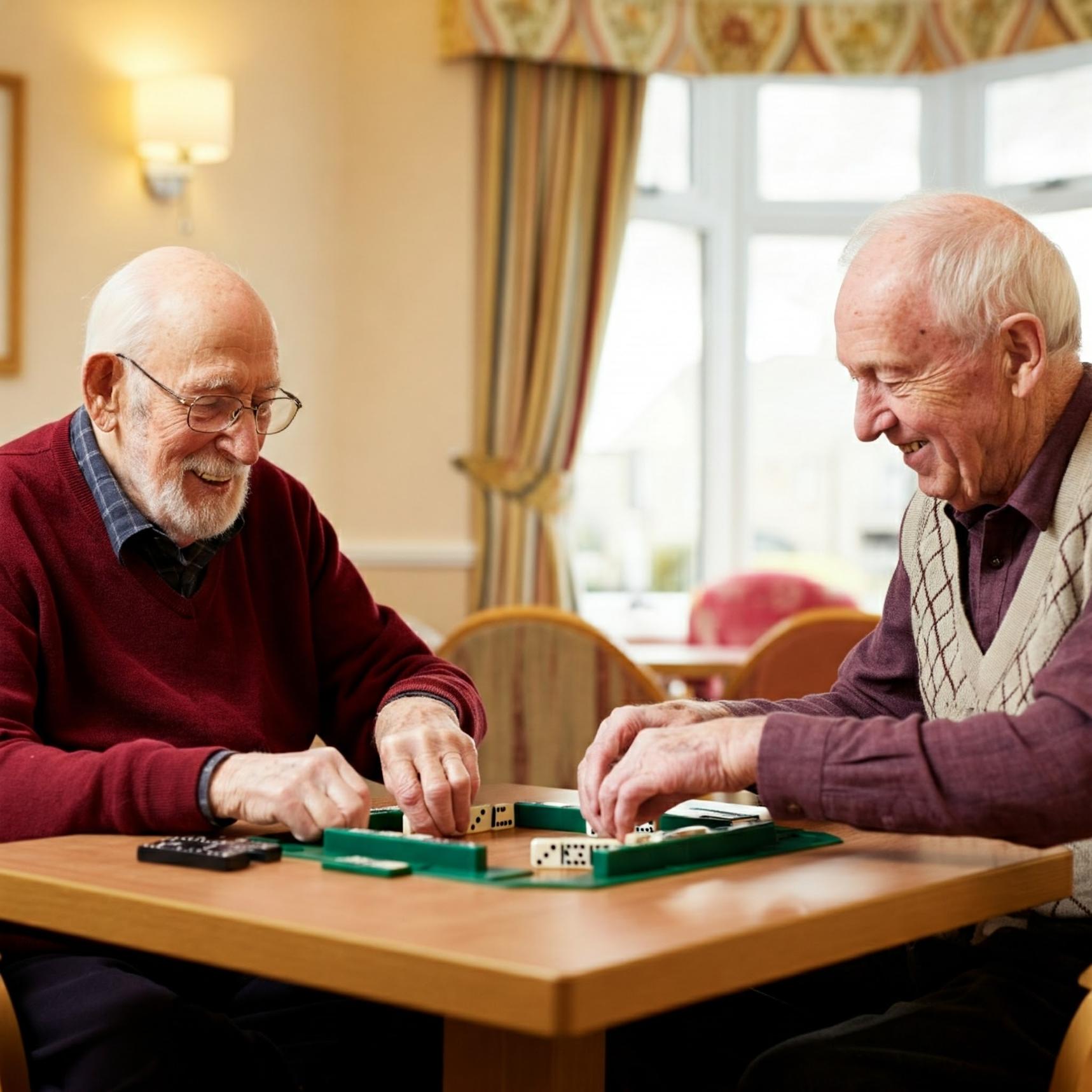Residents play a game of domino
