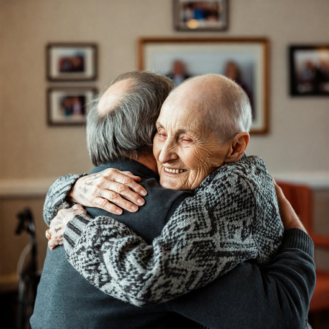 A resident embracing a loved one